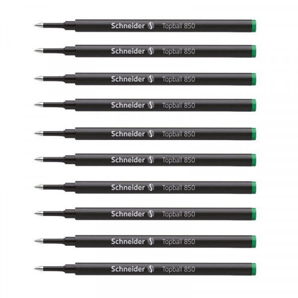 Lot de 10 recharges pour stylo roller - Vert - Pointe 0,5mm - Topball 850 - Schneider
