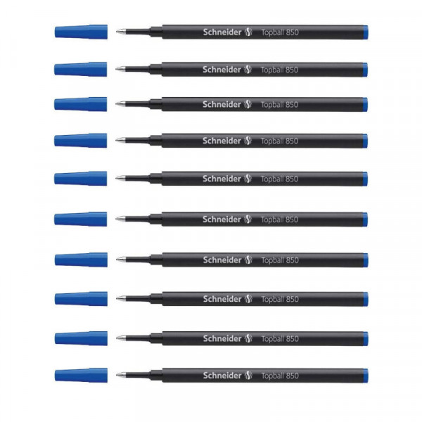 Lot de 10 recharges pour stylo roller - Bleu - Pointe 0,5mm - Topball 850 - Schneider | Surdiscount