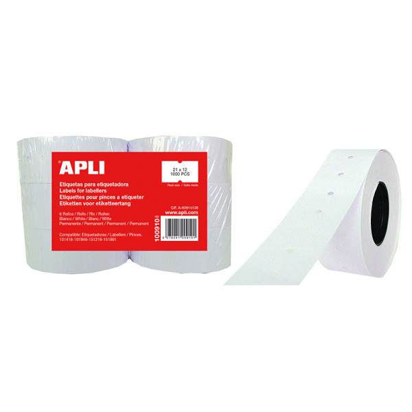 photo-6 rouleaux étiquettes blanches permanente - 21 x 12R - Pour étiqueteuse - Apli