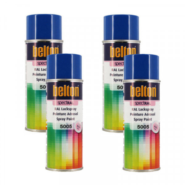 photo-Lot de 4 bombes de peinture Belton Spectral RAL5005 Bleu de sécurité 400ml