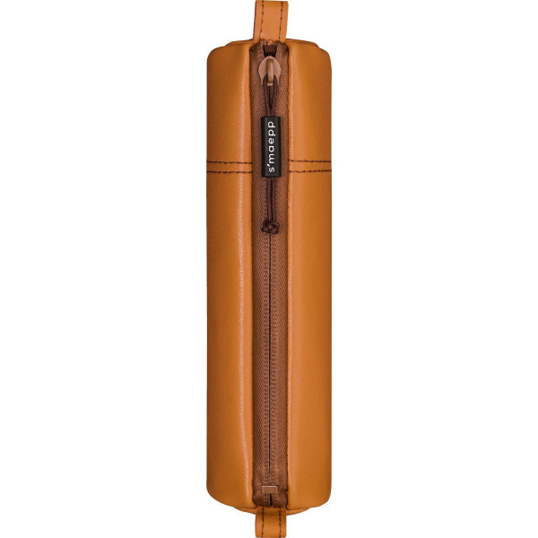 Trousse scolaire - Ronde - Marron - Imitation cuir - 20 x 4,5 cm - Brunnen