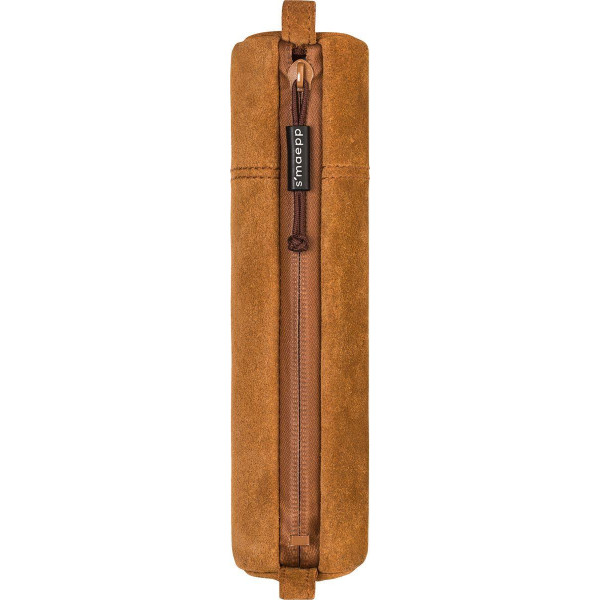 Trousse scolaire - Ronde - Marron - Imitation daim - 20 x 4,5 cm - Brunnen