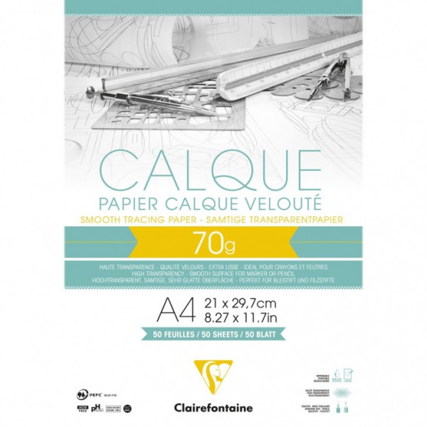 photo-Bloc - Papier calque - A4 21x29,7 cm- 70/75g - 50 feuilles - Clairefontaine