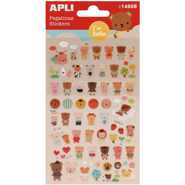 photo-Stickers autocollants ourson nounours 50 pièces Apli Kids
