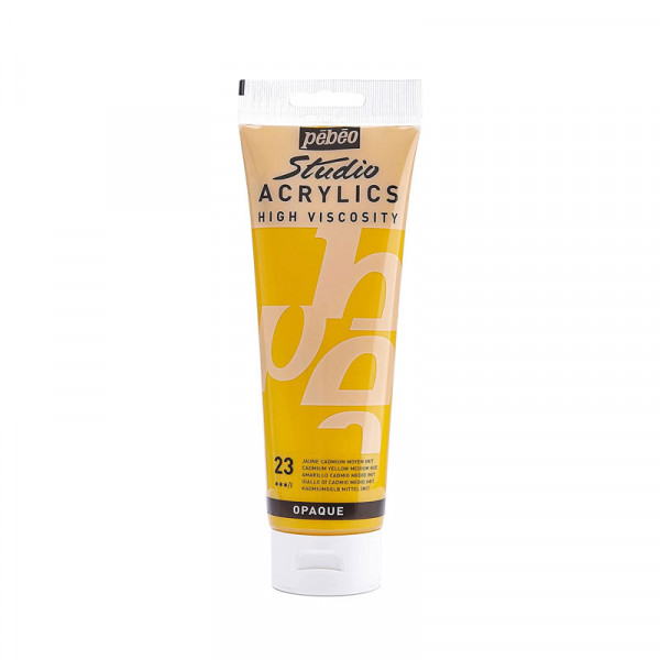 photo-Tube de peinture acrylique - Jaune cadmium moyen - Pébéo - Studio - 100 ml