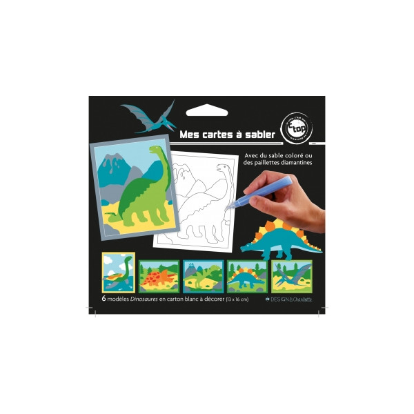 photo-6 cartes sable paillette - Dinosaures - Activités pour enfant
