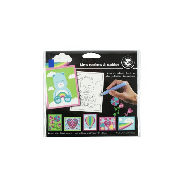 photo-6 cartes sable paillette - Cœurs nounours - Activités pour enfant