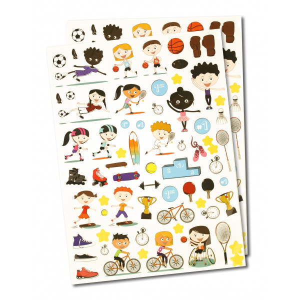 photo-Gommettes pour enfant - Sport tennis basket foot - 2 planches - 134 pièces