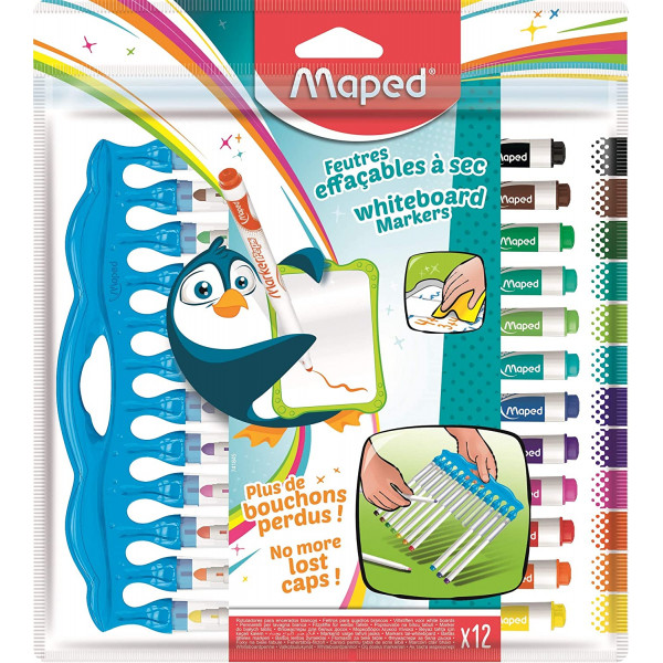 photo-12 feutres effaçables - Ardoises et tableaux blancs - Assortiment - Marker'Peps - Maped