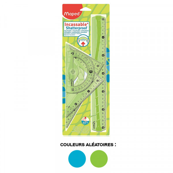 Set de traçage - Règle - Rapporteur - 2 équerres - Plastique - Incassable - Maped