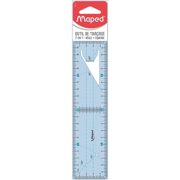 photo-Outil de traçage 2 en 1 - Règle 20 cm - Equerre 45° et 60° - Incassable - Maped