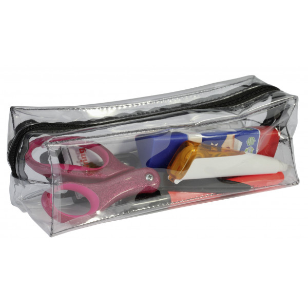 Trousse - Scolaire - Rectangulaire - Transparente - Plastique - Noir - 1 compartiment