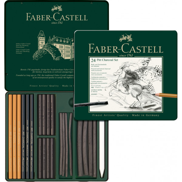Boîte de 24 fusains secs et naturels - Pitt Charcoal - Faber-Castell