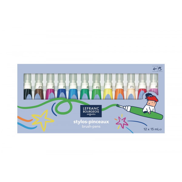 Pinceaux remplis - Peinture acrylique - 12 couleurs - Enfant - Lefranc Bourgeois