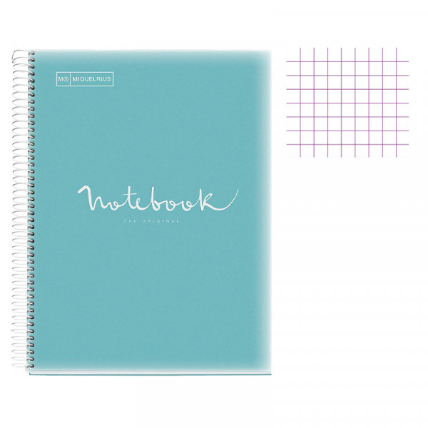 Cahier - A4 (21x29,7cm) - Petits carreaux - 160 pages - couverture en polypro bleu ciel - à spirale - Notebook Miquelrius
