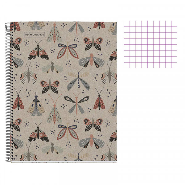 Cahier - A4 21x29,7(cm) - Petits carreaux - 80 pages - couverture en carton papillons - à spirale - Miquelrius | Surdiscount