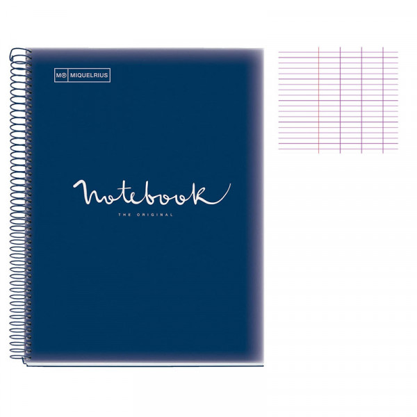 Cahier - A4 (21x29,7cm) - Grands carreaux - 160 pages - couverture en polypro bleu marine - à spirale - Notebook Miquelrius
