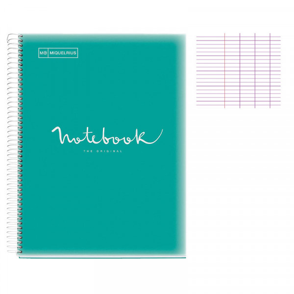 Cahier - A4 (21x29,7cm) - Grands carreaux - 160 pages - couverture en polypro turquoise - à spirale - Notebook Miquelrius