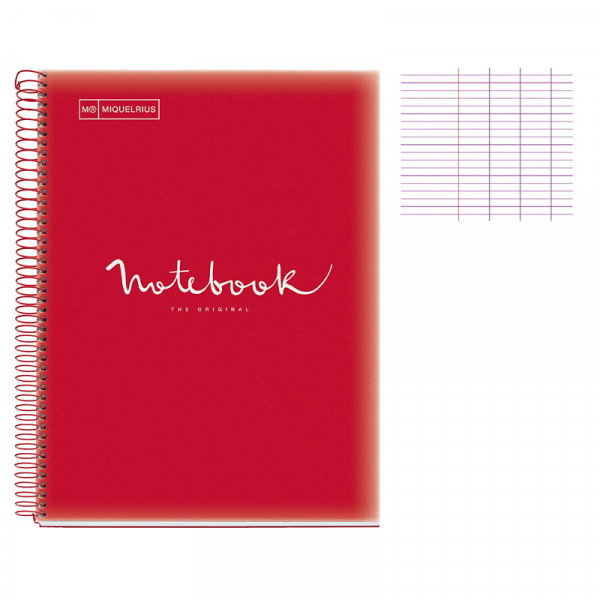 Cahier - A4 (21x29,7cm) - Grands carreaux - 160 pages - couverture en polypro rouge - à spirale - Notebook Miquelrius