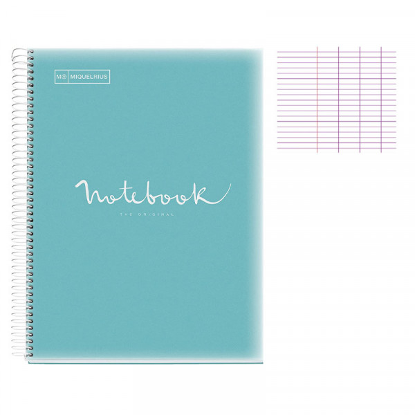 Cahier - A4 (21x29,7cm) - Grands carreaux - 160 pages - couverture en polypro bleu ciel - à spirale - Notebook Miquelrius