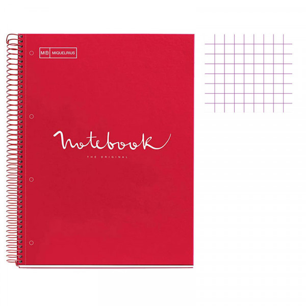 Cahier - A4 (21x29,7cm) - Petits carreaux - 240 pages - couverture en carton rouge - à spirale - Notebook Miquelrius