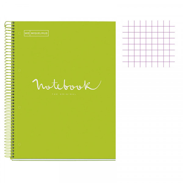 Cahier - A4 (21x29,7cm) - Petits carreaux - 240 pages - couverture en carton vert clair - à spirale - Notebook Miquelrius