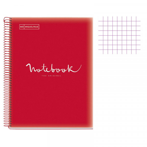 Cahier - A4 (21x29,7cm) - Petits carreaux - 240 pages - couverture en polypro rouge - à spirale - Notebook Miquelrius