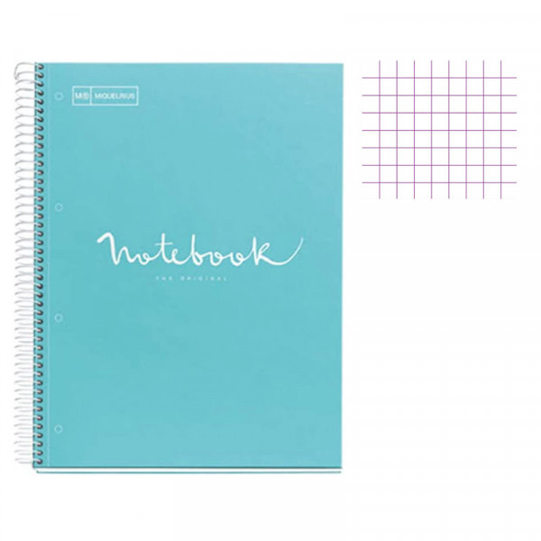 Cahier - A4 (21x29,7cm) - Petits carreaux - 240 pages - couverture en carton bleu ciel - à spirale - Notebook Miquelrius