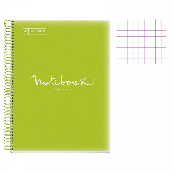 Cahier - A4 (21x29,7cm) - Petits carreaux - 240 pages - couverture en polypro vert - à spirale - Notebook Miquelrius