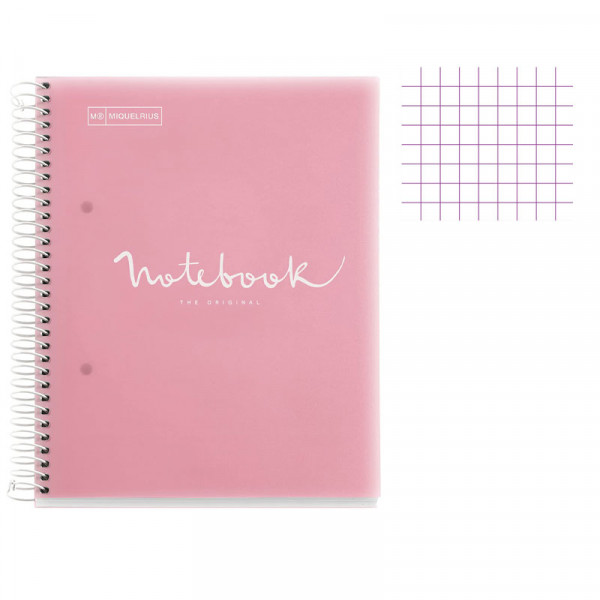 Cahier - A4 (21x29,7cm) - Petits carreaux - 240 pages - couverture en polypro rose - à spirale - Notebook Miquelrius