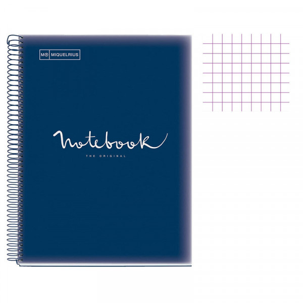 Cahier - A4 (21x29,7cm) - Petits carreaux - 240 pages - couverture en polypro bleu marine - à spirale - Miquelrius