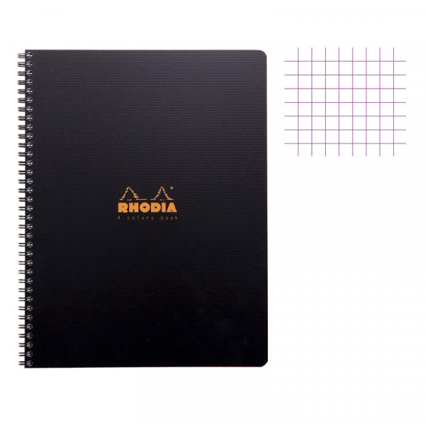 Cahier - A4 (21x29,7cm) - Petits carreaux - 160 pages - couverture en polypro noir - à spirale - Rhodia | Surdiscount