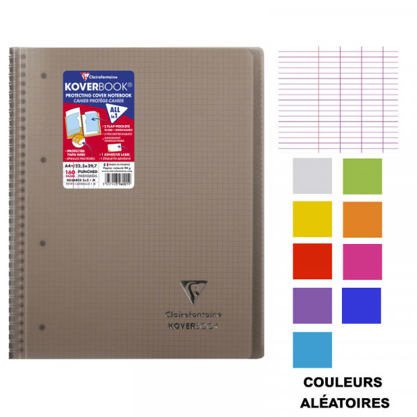 Cahier - A4 (21x29,7cm) - Petits carreaux - 160 pages - couverture en polypro - à spirale - Clairefontaine - Koverbook