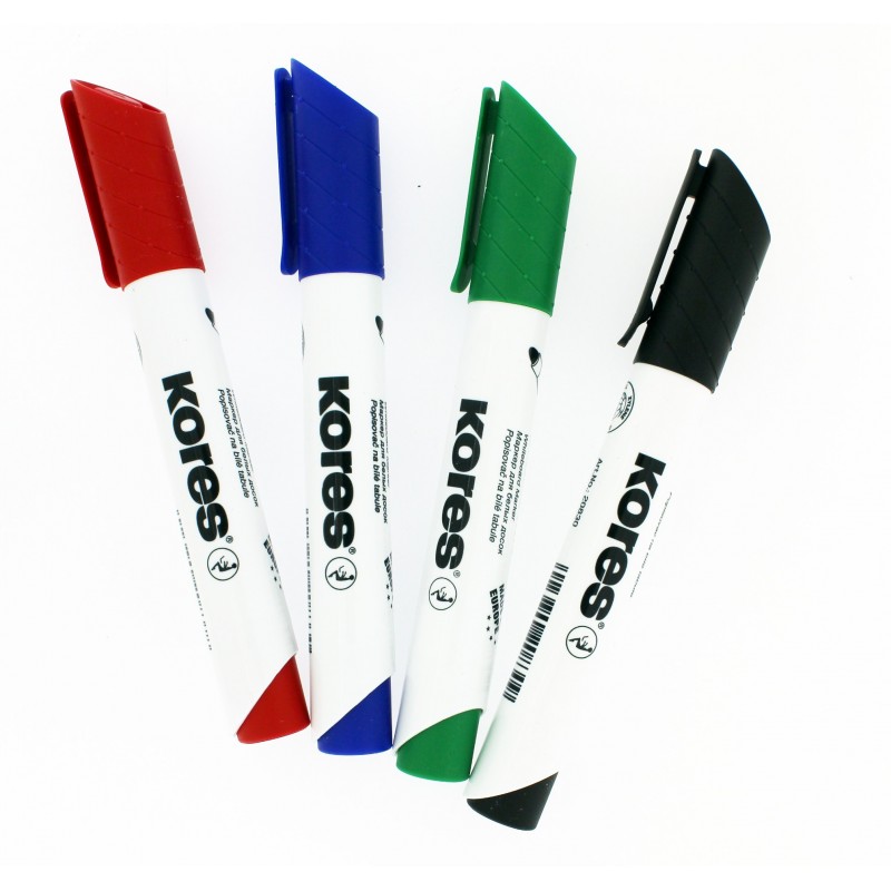 4 Marqueurs Effaçables À Sec - Pointe Ogive - 1 Éponge Pour Tableau Blanc - Kores | Surdiscount
