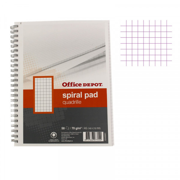 Cahier - A5 (14,8 x 21cm) - Petits carreaux - 50 pages - couverture en carton - à spirale - Surdiscount