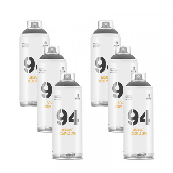 photo-Lot de 6 bombes de peinture MTN 94 - Noir mat Ral 9011 - 400ml