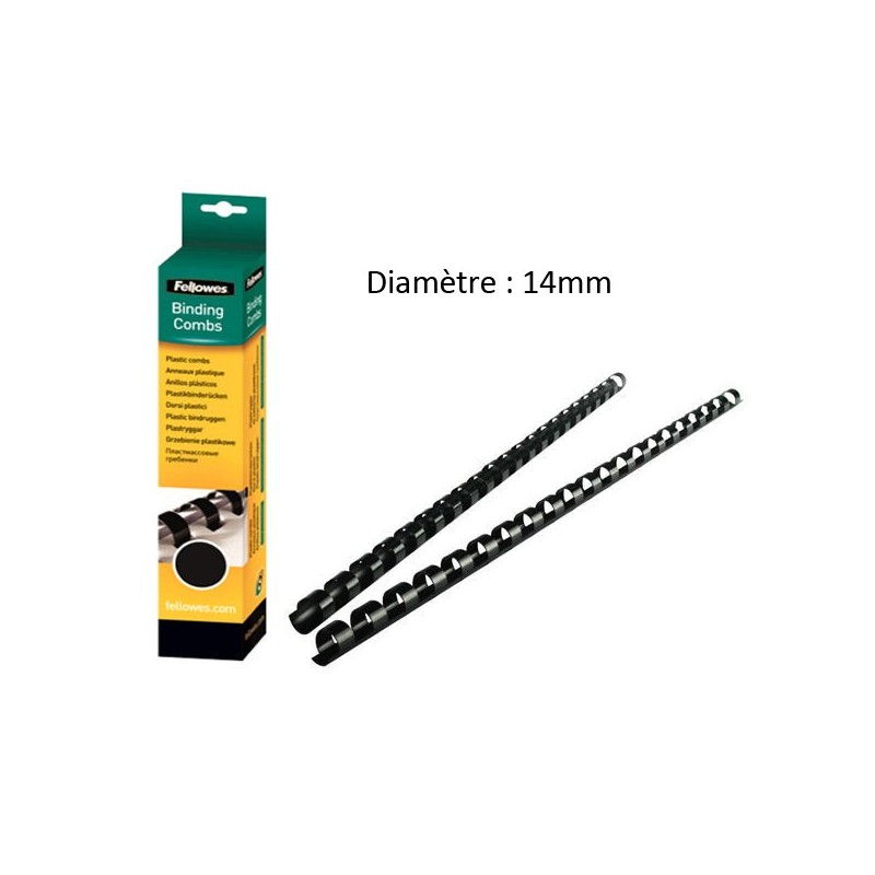 Anneaux plastique pour reliure - Spirales - 14mm - A4 - x25 - Noir - Fellowes