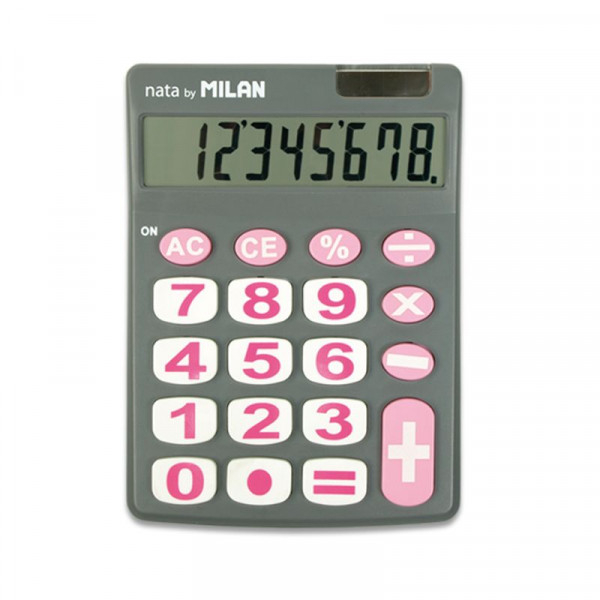 photo-Calculatrice de bureau - 8 chiffres - Rose et gris - Grosses touches - Piles et solaire