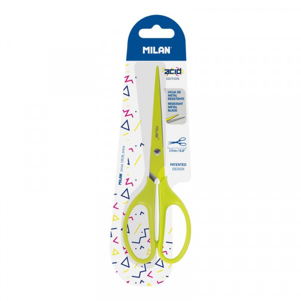 Ciseaux - Bureau - Scolaire - 17 cm - Jaune fluo - Milan