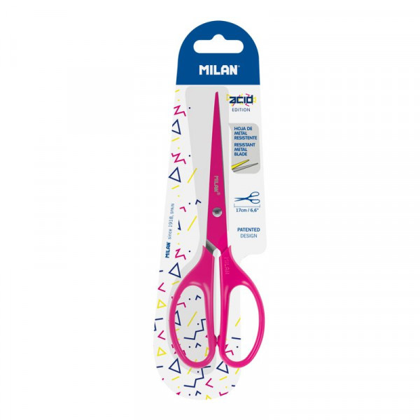Ciseaux - Bureau - Scolaire - 17 cm - Rose fluo - Milan