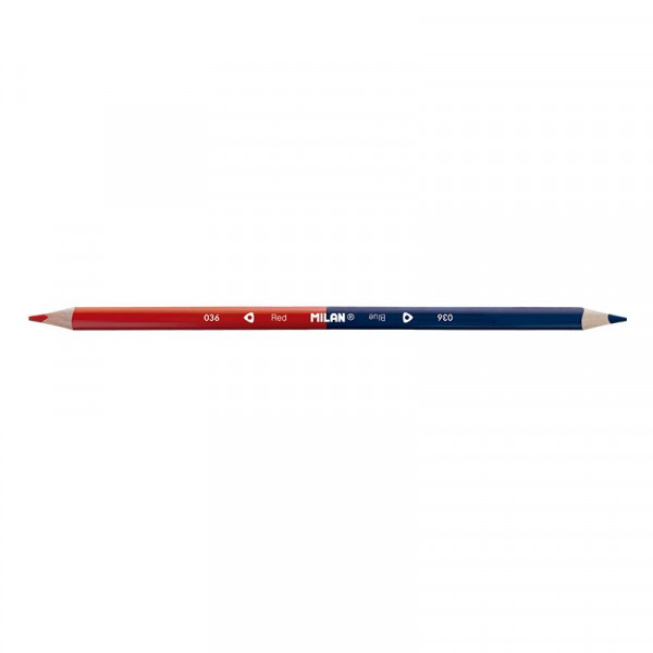 photo-Lot de 2 crayons de couleur - Double pointe - Rouge et bleu - Milan