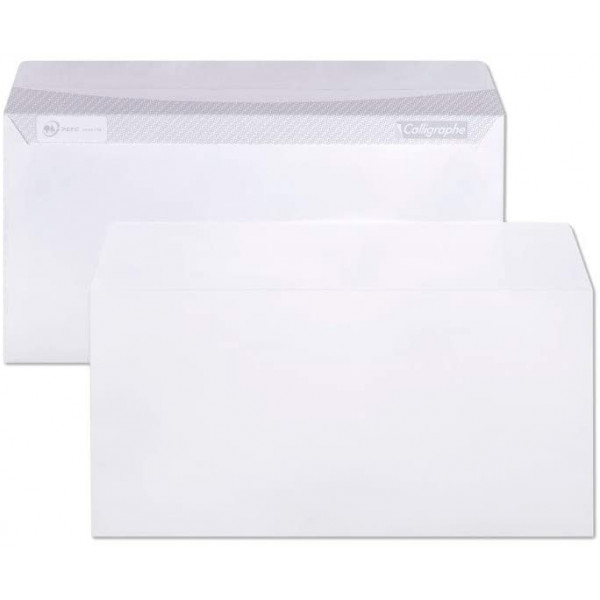 Paquet de 100 enveloppes - Blanches - DL 110x220mm - Auto-adhésive - Clairefontaine