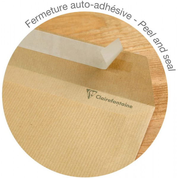 15 enveloppes - Kraft brun - C4 229x324mm - Auto-adhésive - Clairefontaine