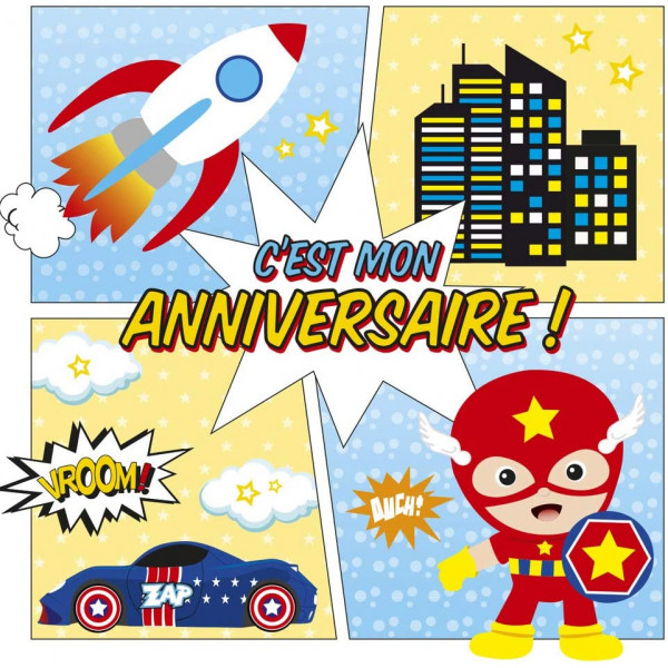 photo-Cartons d'invitation et enveloppes - Anniversaire enfant - Super héros - Clairefontaine