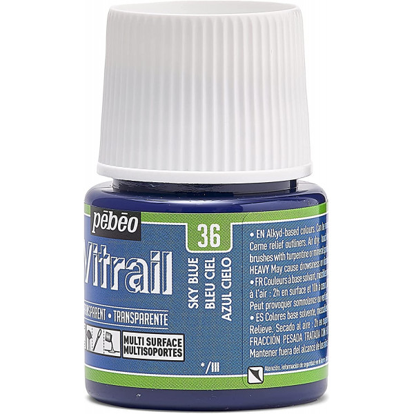Peinture pour verre - Vitrail - Pébéo - Bleu ciel - 45ml