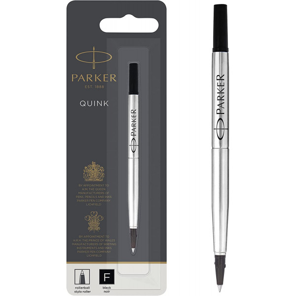 photo-Recharge pour stylo roller - Noir - Pointe fine - Quink - Parker