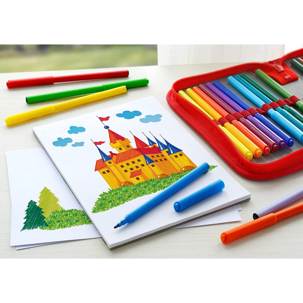 24 feutres de coloriage - Pointe moyenne - Encre lavable - Faber-Castell