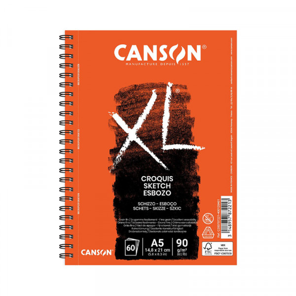 Bloc croquis à spirale - A5 (14,8x21cm) - 90g/m2 - 60 pages - XL croquis Canson | Surdiscount