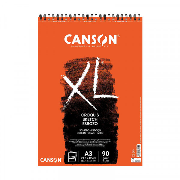 Bloc croquis à spirale - A3 (29,7x42cm) - 90g/m2 - 120 pages - XL croquis Canson | Surdiscount