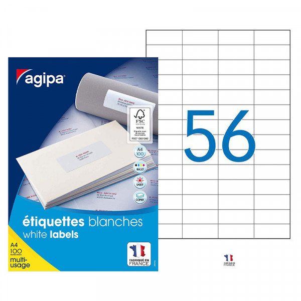 photo-5600 étiquettes - Blanches - 52,5x21,2mm - Agipa 118992 - Copieur, laser, jet d'encre